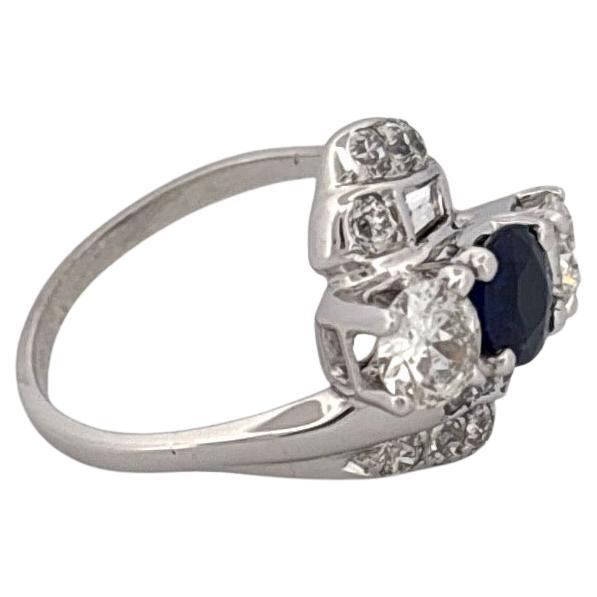 14K Weißgold 2,50 Karat Diamant & 1,07 Karat Saphir Großer 3 Stein Ring im Angebot 5