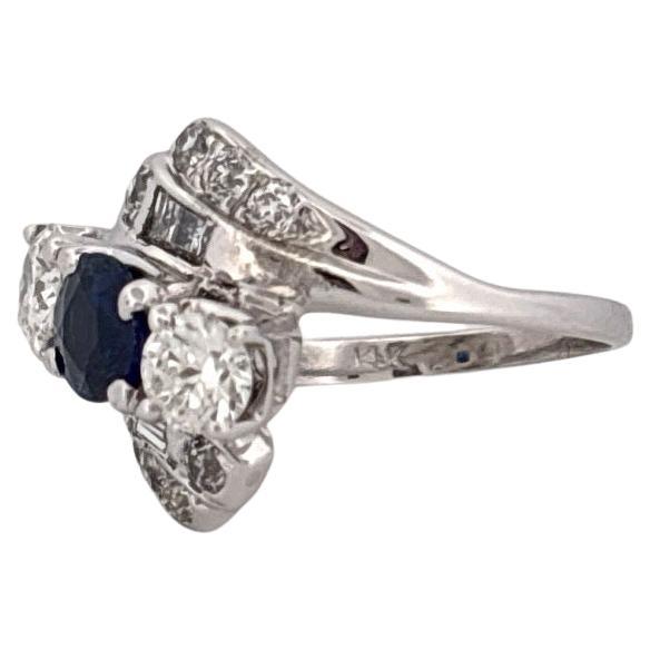 14K Weißgold 2,50 Karat Diamant & 1,07 Karat Saphir Großer 3 Stein Ring Damen im Angebot