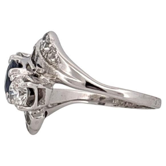 14K Weißgold 2,50 Karat Diamant & 1,07 Karat Saphir Großer 3 Stein Ring im Angebot 1
