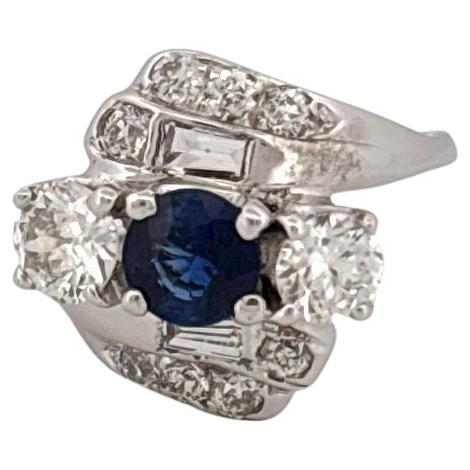 14K Weißgold 2,50 Karat Diamant & 1,07 Karat Saphir Großer 3 Stein Ring im Angebot 2