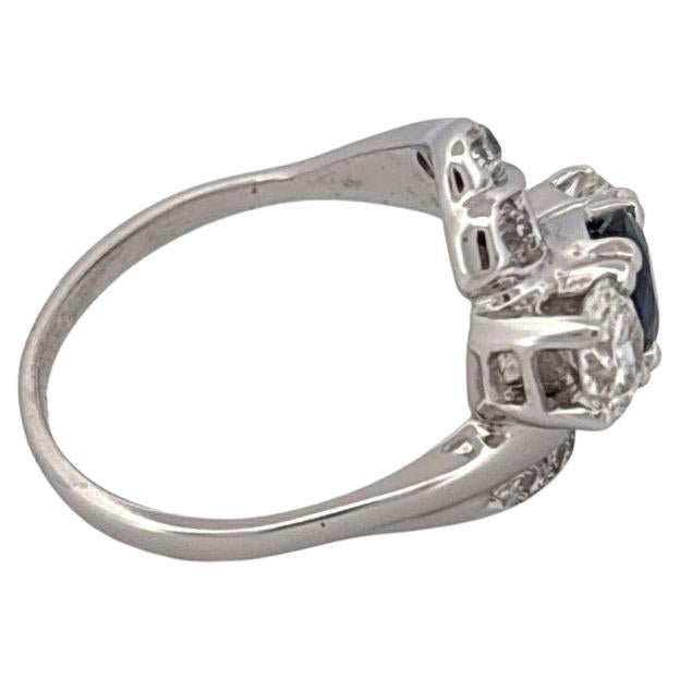 14K Weißgold 2,50 Karat Diamant & 1,07 Karat Saphir Großer 3 Stein Ring im Angebot 3