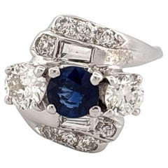 14K White Gold 2.50 Carat Diamond & 1.07 Carat Sapphire Large 3 Stone Ring