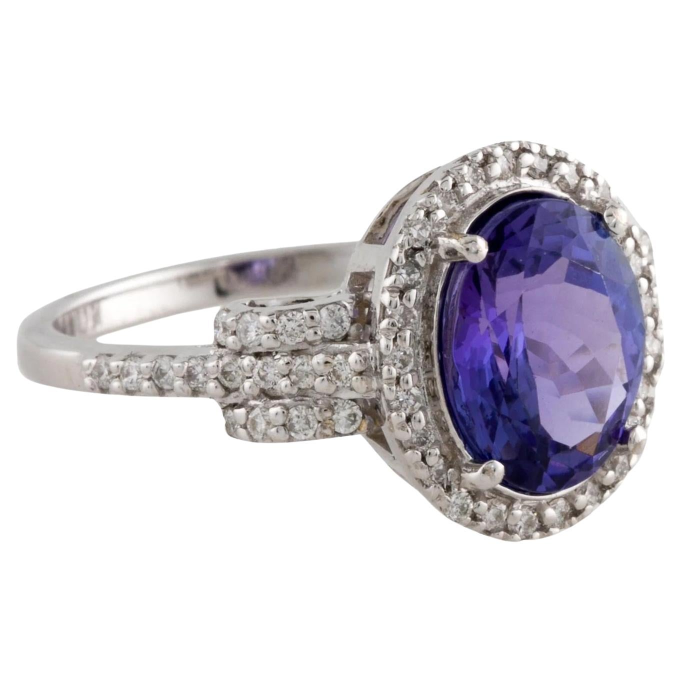 Bague cocktail en or blanc 14 carats avec tanzanite de 2,50 carats et diamants - Taille 6,75