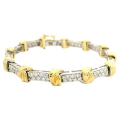 14k White Gold 2.50ctw Pave Diamond w/ YG Knot Links Well Made Bracelet