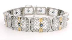 Bracciale a maglie larghe in oro bianco 14k con diamante e zaffiro da 2,51 ct.