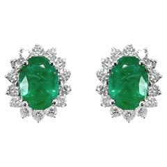 14K White Gold 2.54cts Emerald and Diamond Earring. Style# TS1121E