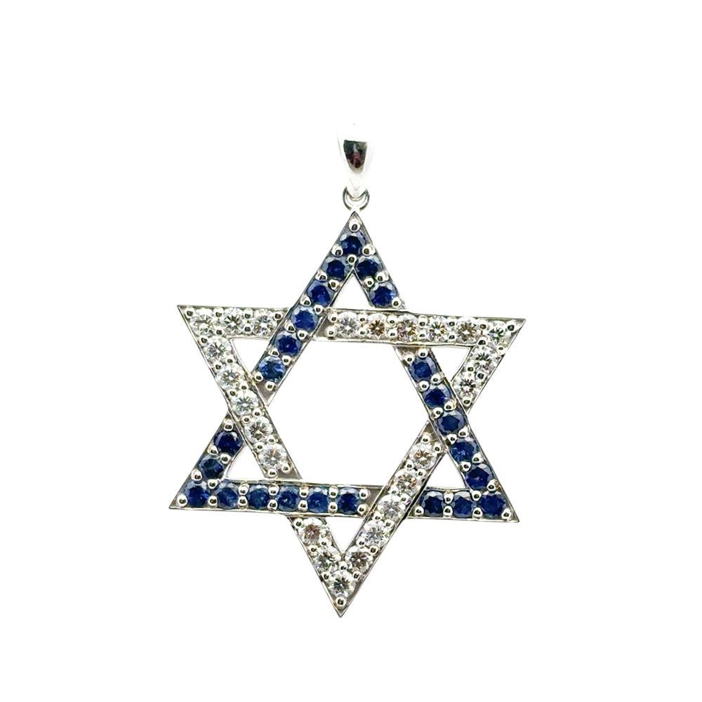 Colgante Estrella de David de oro blanco de 14 quilates con diamantes naturales de 2,63 quilates y zafiros azules naturales de 2,60 quilates

¡Este impresionante Colgante Estrella de David es totalmente nuevo y está listo para enviar!

Diseño de