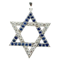 14k White Gold 2.60ctw Blue Sapphires & 2.63ctw Diamonds Star of David Pendant