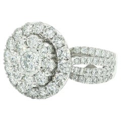 14k White Gold 2.60ctw Large Diamonds Round Cluster Dual Halo Flower Ring