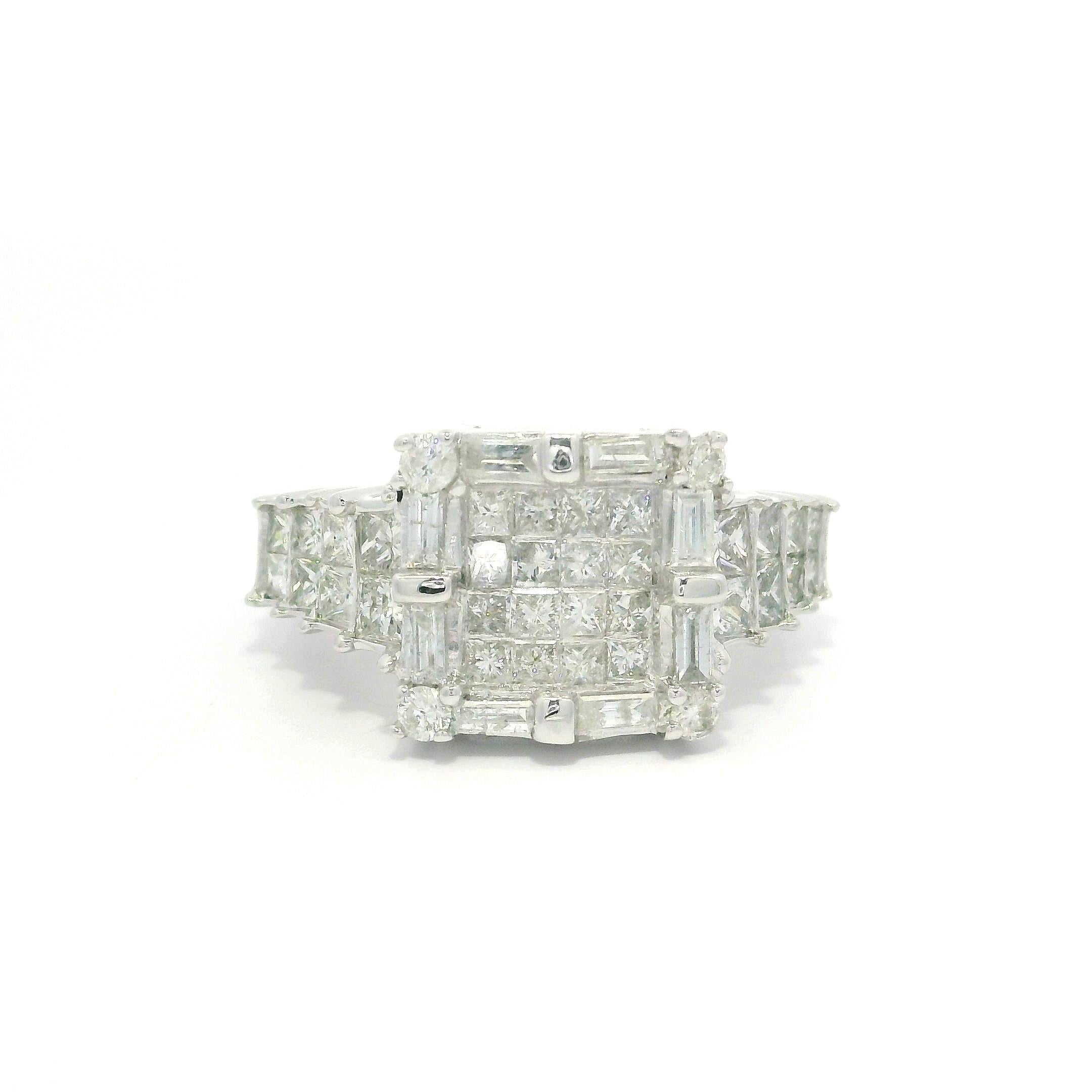 14k Weißgold 2,65ctw Prinzessin Baguette & Runde Diamant Substantielle Ring im Angebot 1