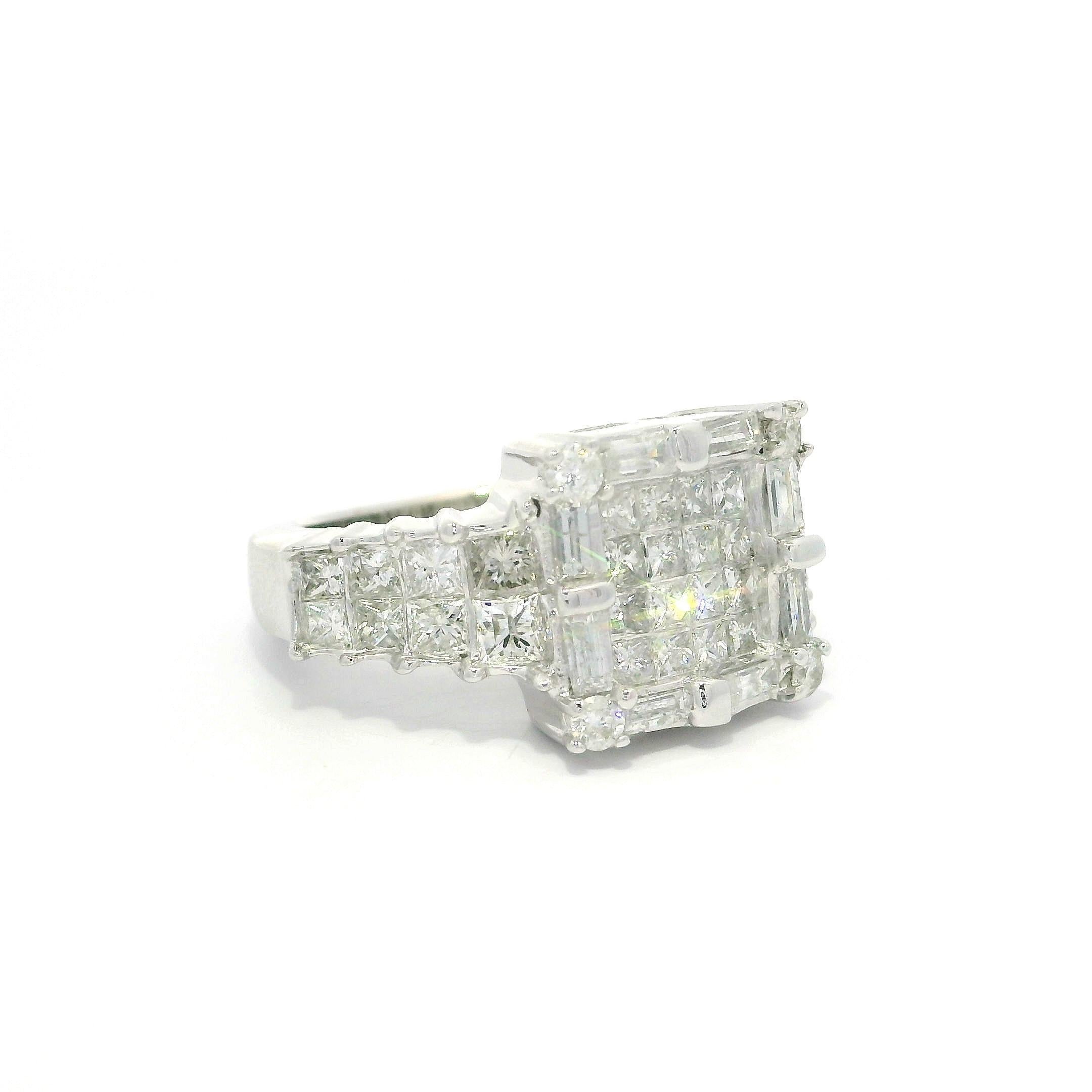 14k Weißgold 2,65ctw Prinzessin Baguette & Runde Diamant Substantielle Ring im Angebot 2