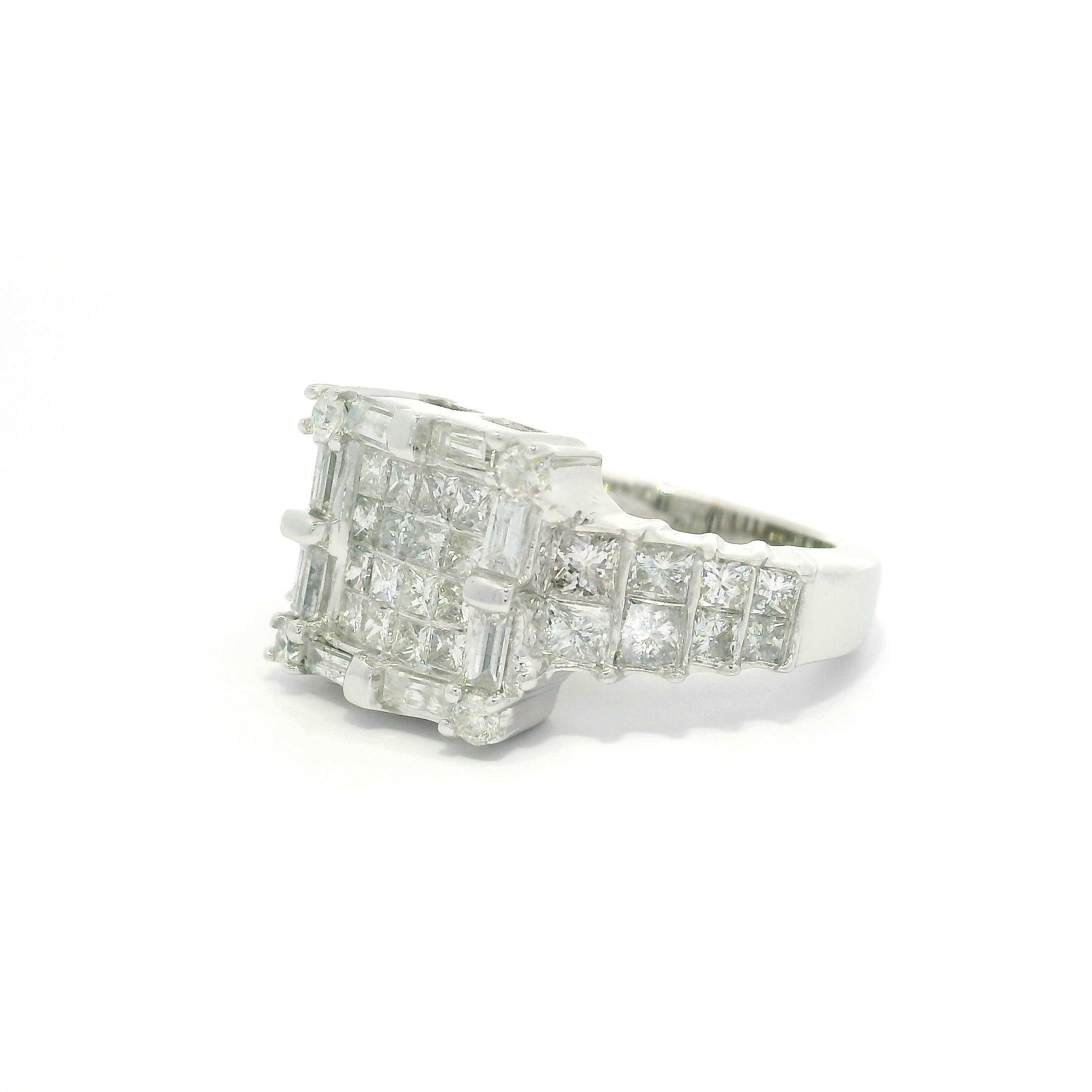 14k Weißgold 2,65ctw Prinzessin Baguette & Runde Diamant Substantielle Ring im Angebot 3