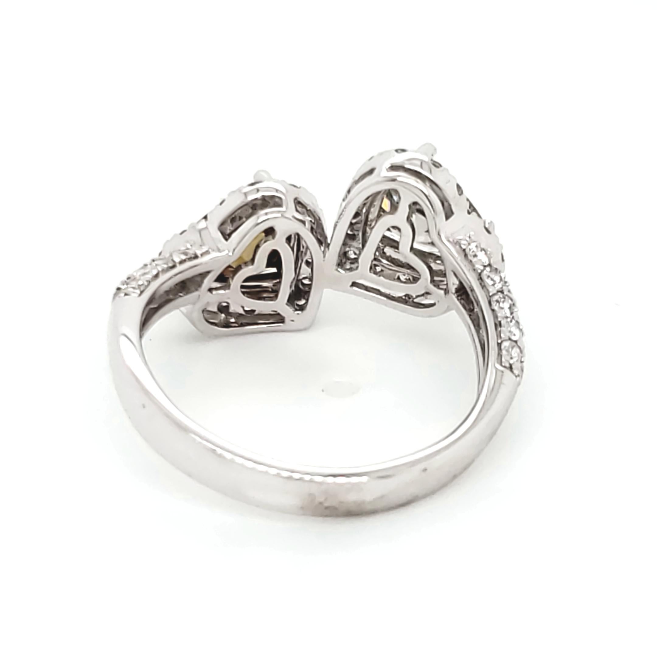 14k White Gold 2.69ct Heart Shape and Round Two Stone Diamond Ring