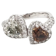 14k White Gold 2.69ct Heart-Shape and Round Two Stone Diamond Ring (Size 6.25)