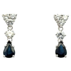 14k White Gold 2.6ctw Blue Pear Cut Sapphire and 1.16ctw Diamond Dangle Earrings 14k White Gold 2.6ctw Blue Pear Cut Sapphire and 1.16ctw Diamond Dangle Earrings