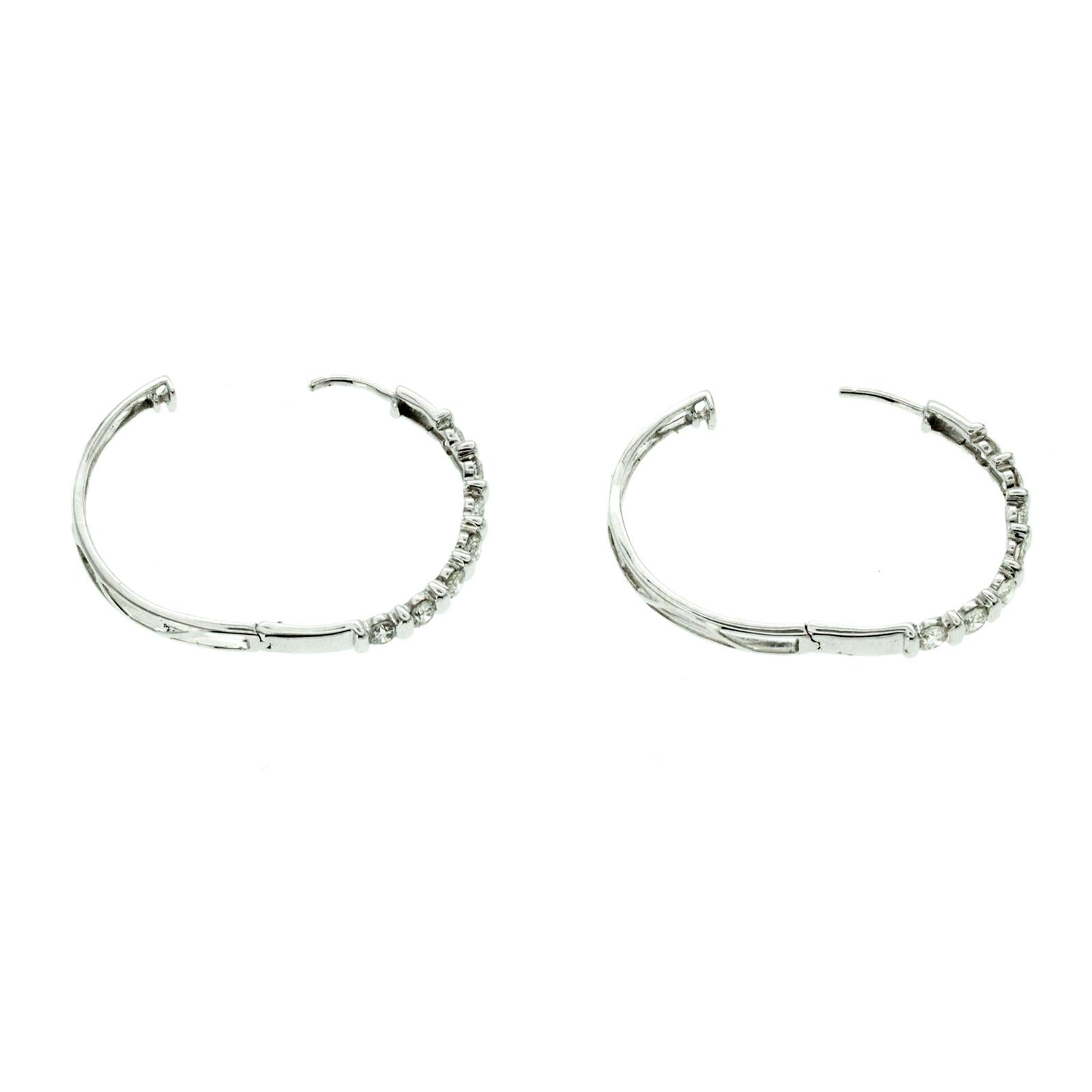 Women's or Men's 14k White Gold Diamonds Hoop Earrings For Sale
