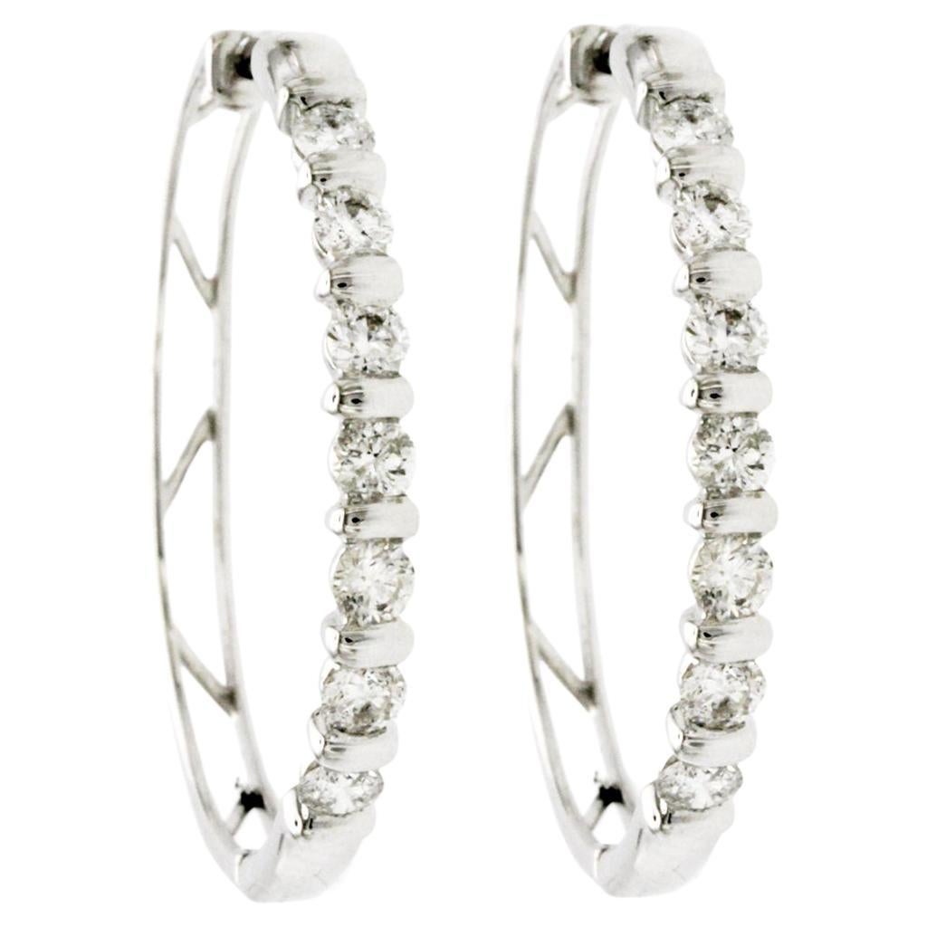 14k White Gold Diamonds Hoop Earrings