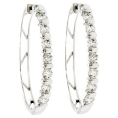 14k White Gold Diamonds Hoop Earrings