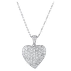 14K White Gold 2.70ct Diamond Pave Heart Pendant Necklace MF47-062526