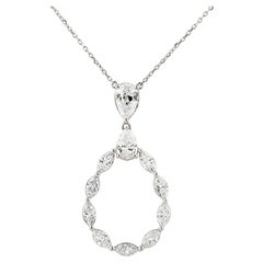 14K White Gold 2.74 Ct Pear and Marquise Diamond Open Teardrop Pendant Necklace