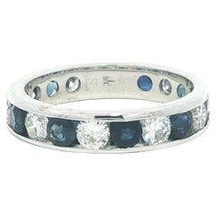 14k White Gold 2.75ctw Round Sapphire & Diamond Channel Eternity Band Ring