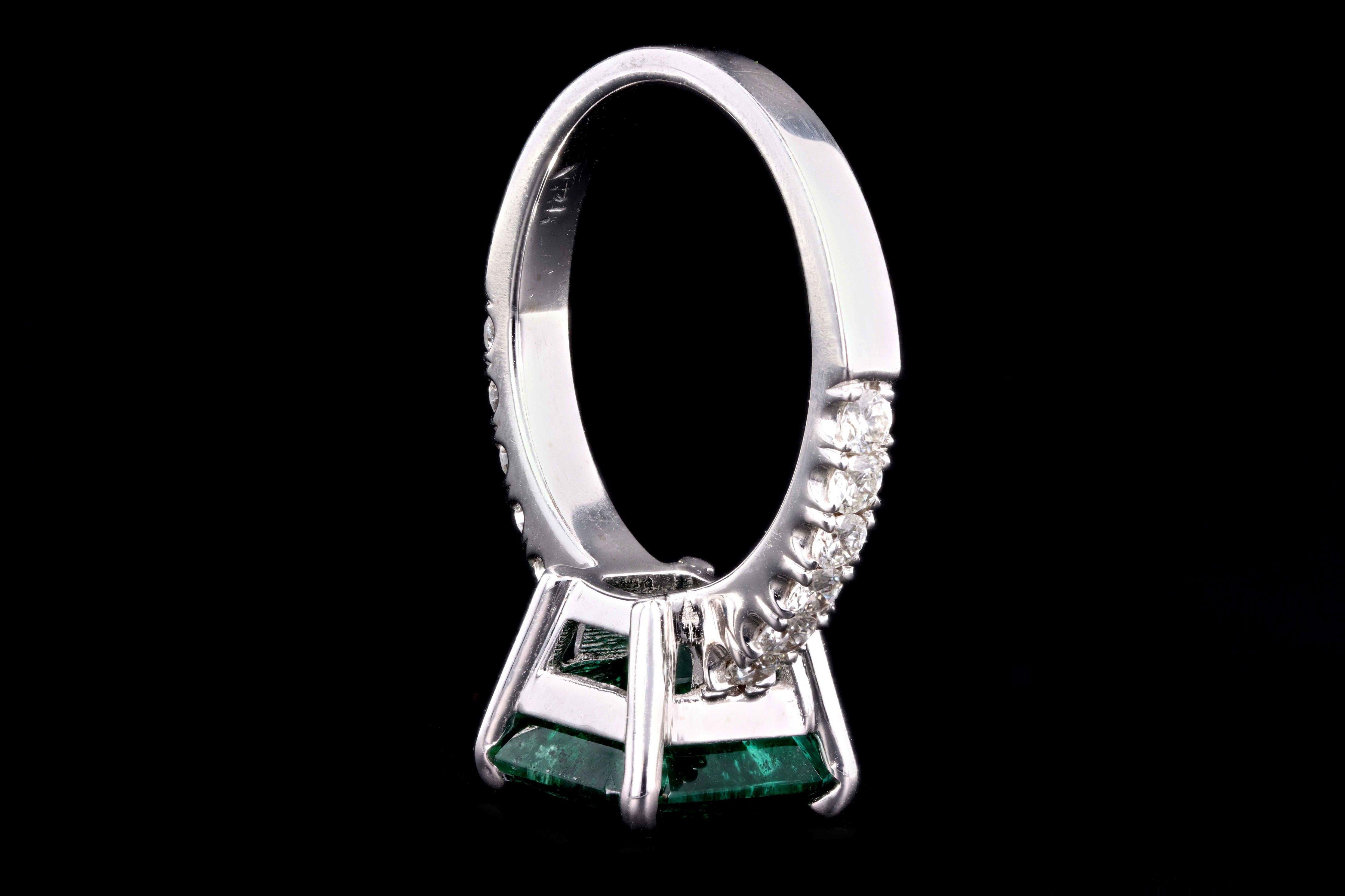 Emerald Cut 14 Karat White Gold 2.83 Carat Natural Emerald and Diamond Ring