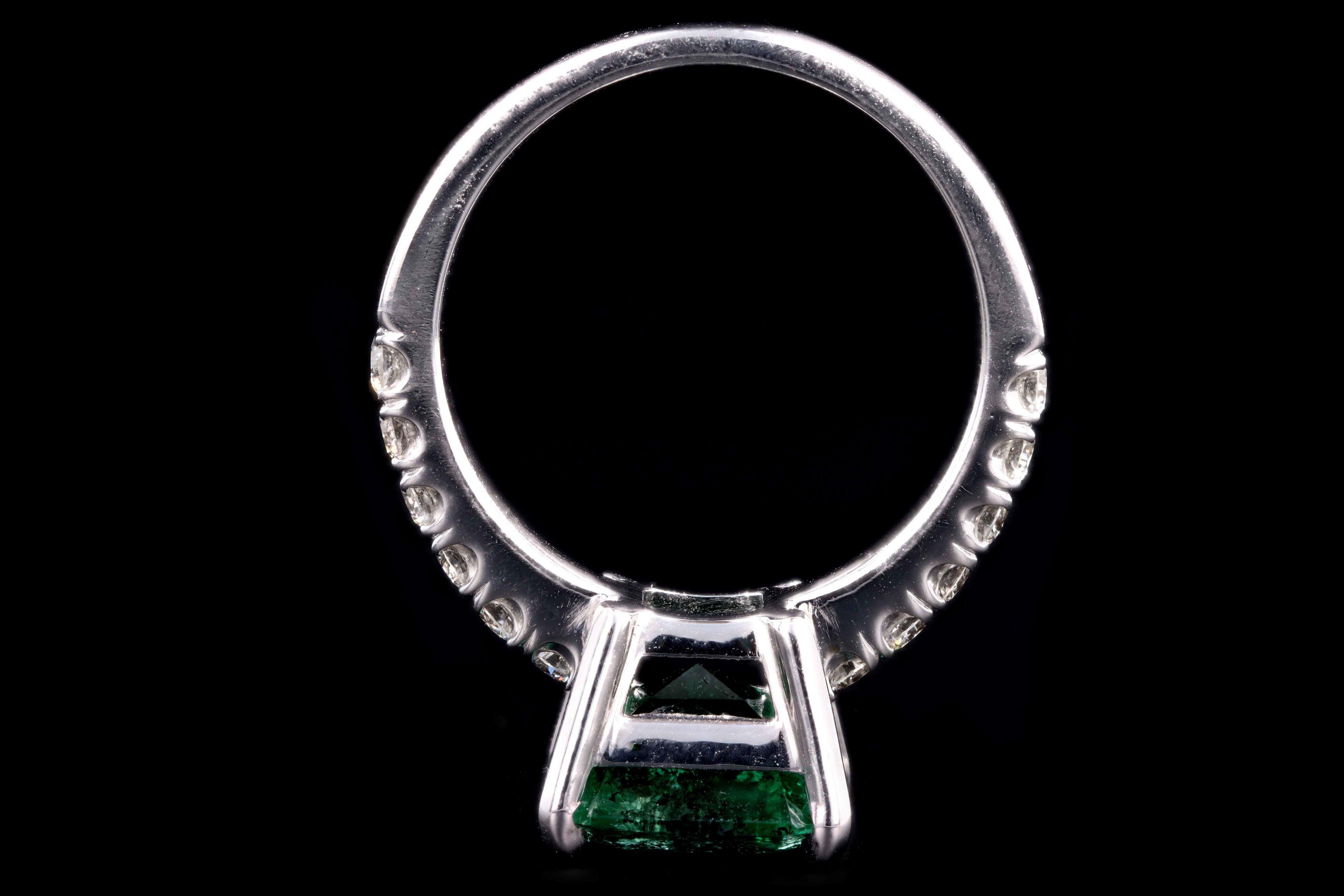 14 Karat White Gold 2.83 Carat Natural Emerald and Diamond Ring In Excellent Condition In Cape May, NJ