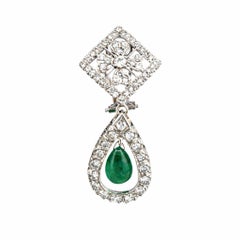 14K White Gold 2.85ct Diamond & Emerald Dangle Earrings