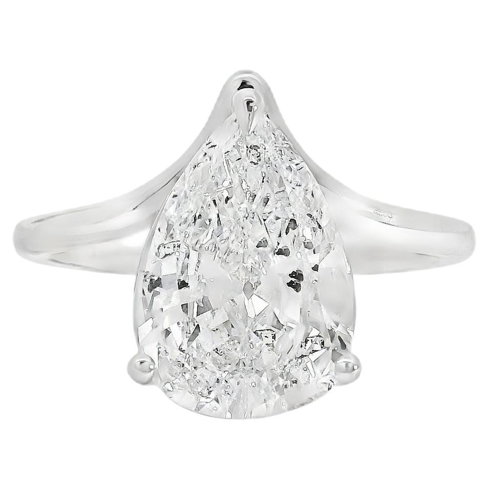 Bague de fiançailles en or blanc 14k 2,88ct diamant taille poire