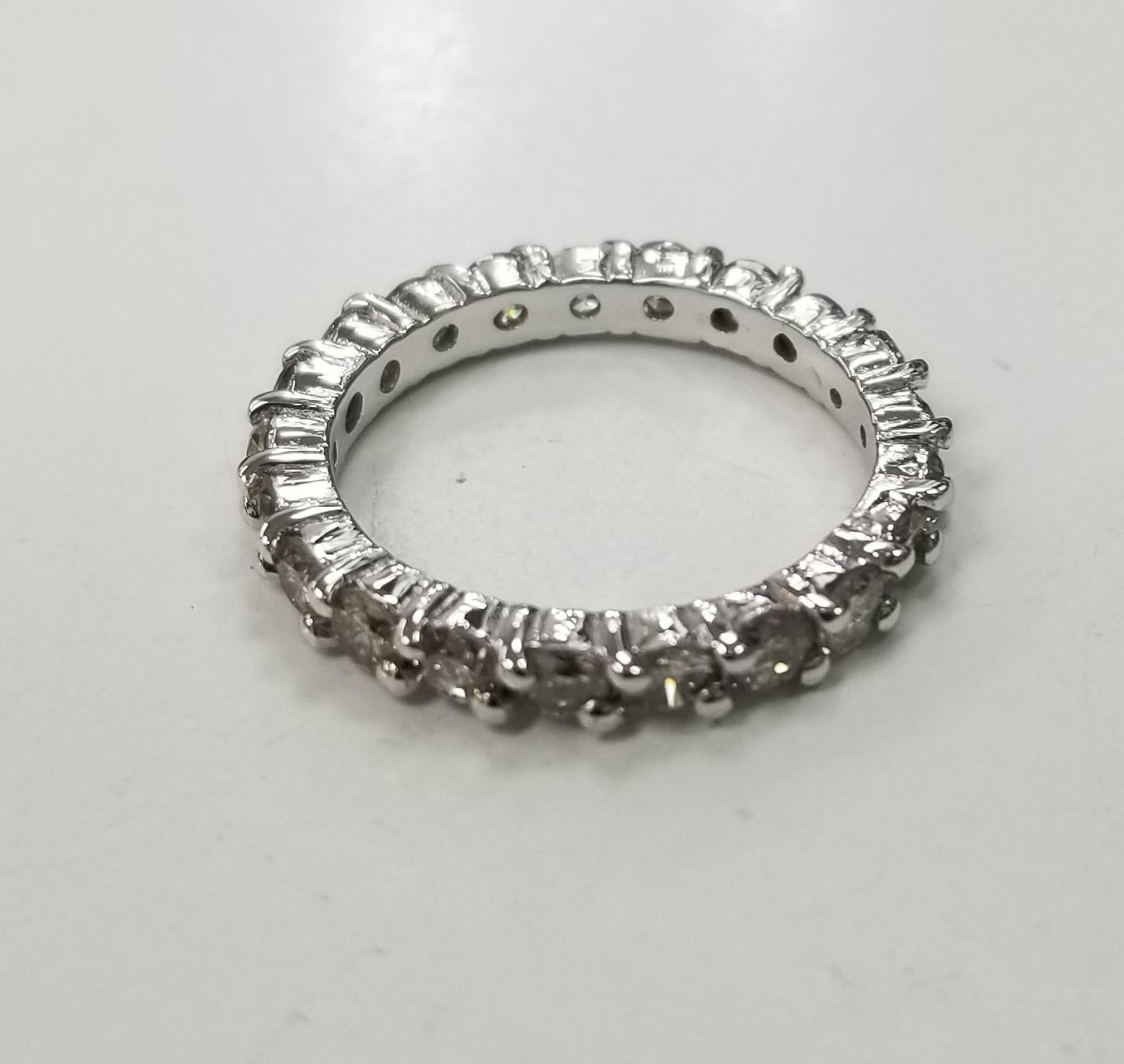 Contemporary 14 Karat White Gold Wide Diamond Eternity with Shared Prongs For Sale