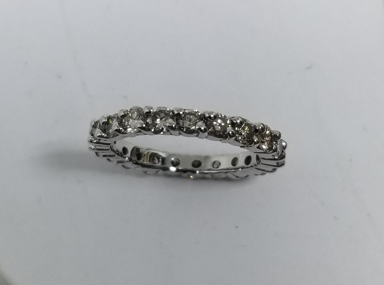 14 Karat White Gold Wide Diamond Eternity with Shared Prongs For Sale 2