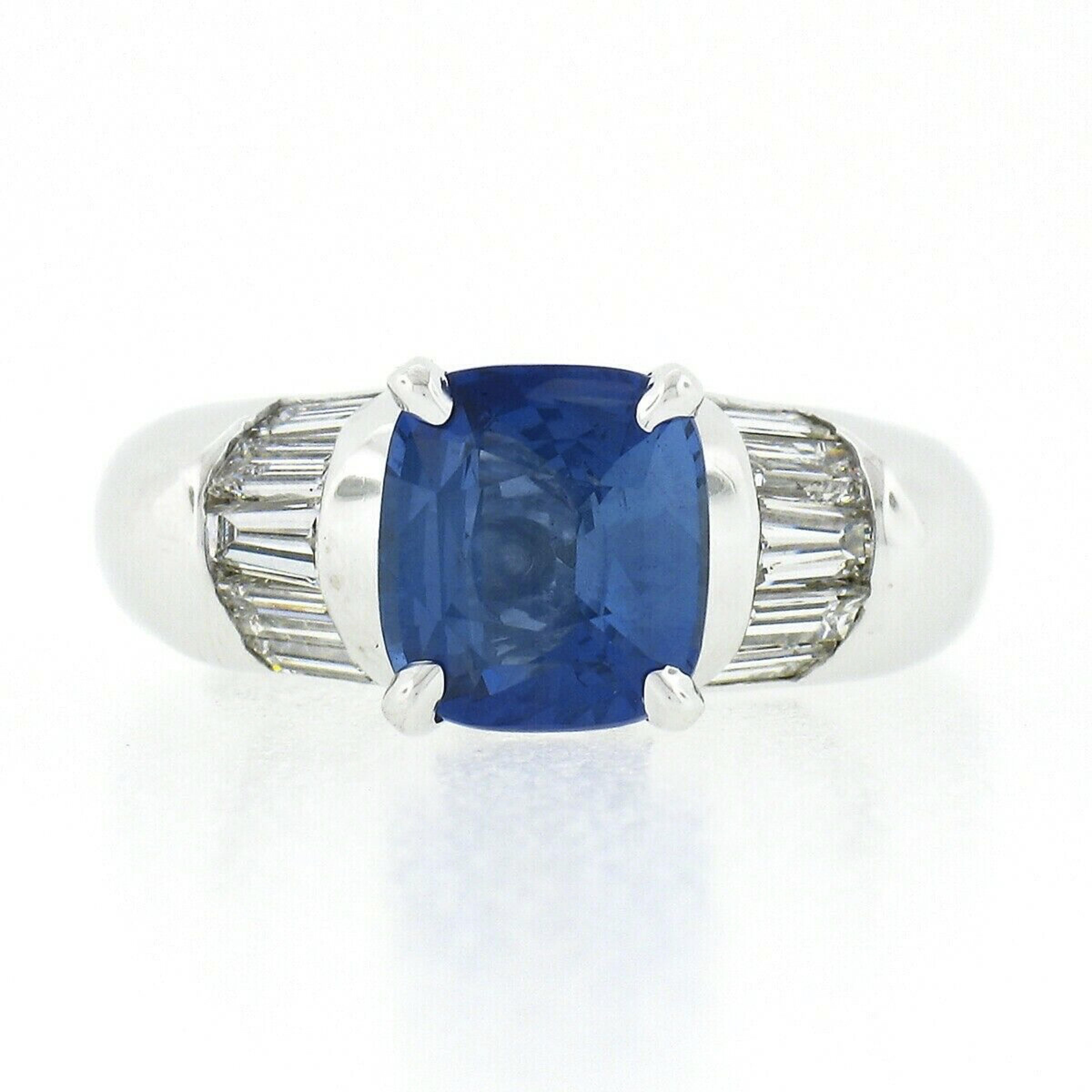 14k White Gold 2.91ctw GIA No Heat Cushion Sapphire & Diamond Engagement Ring In Excellent Condition In Montclair, NJ