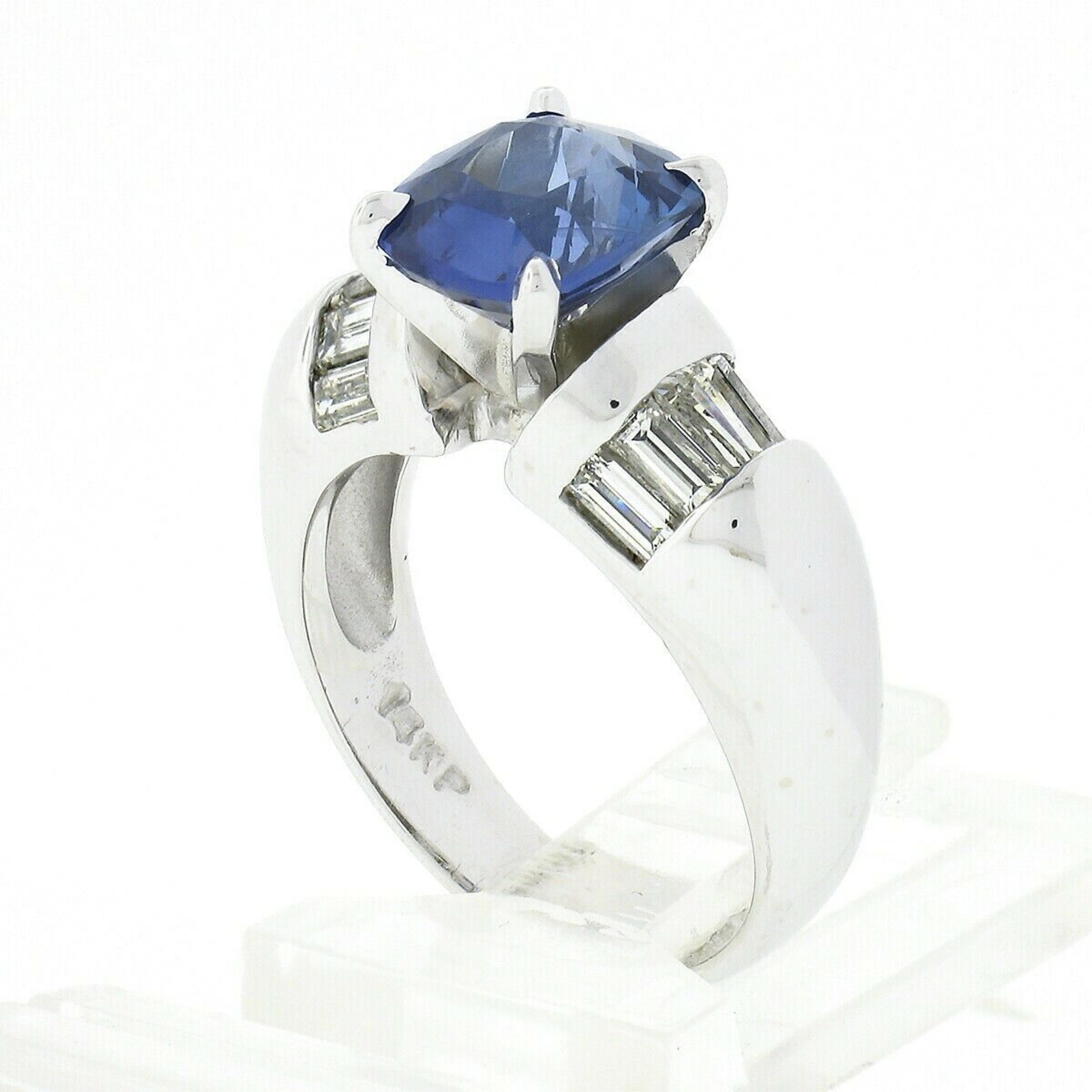 14k White Gold 2.91ctw GIA No Heat Cushion Sapphire & Diamond Engagement Ring 4