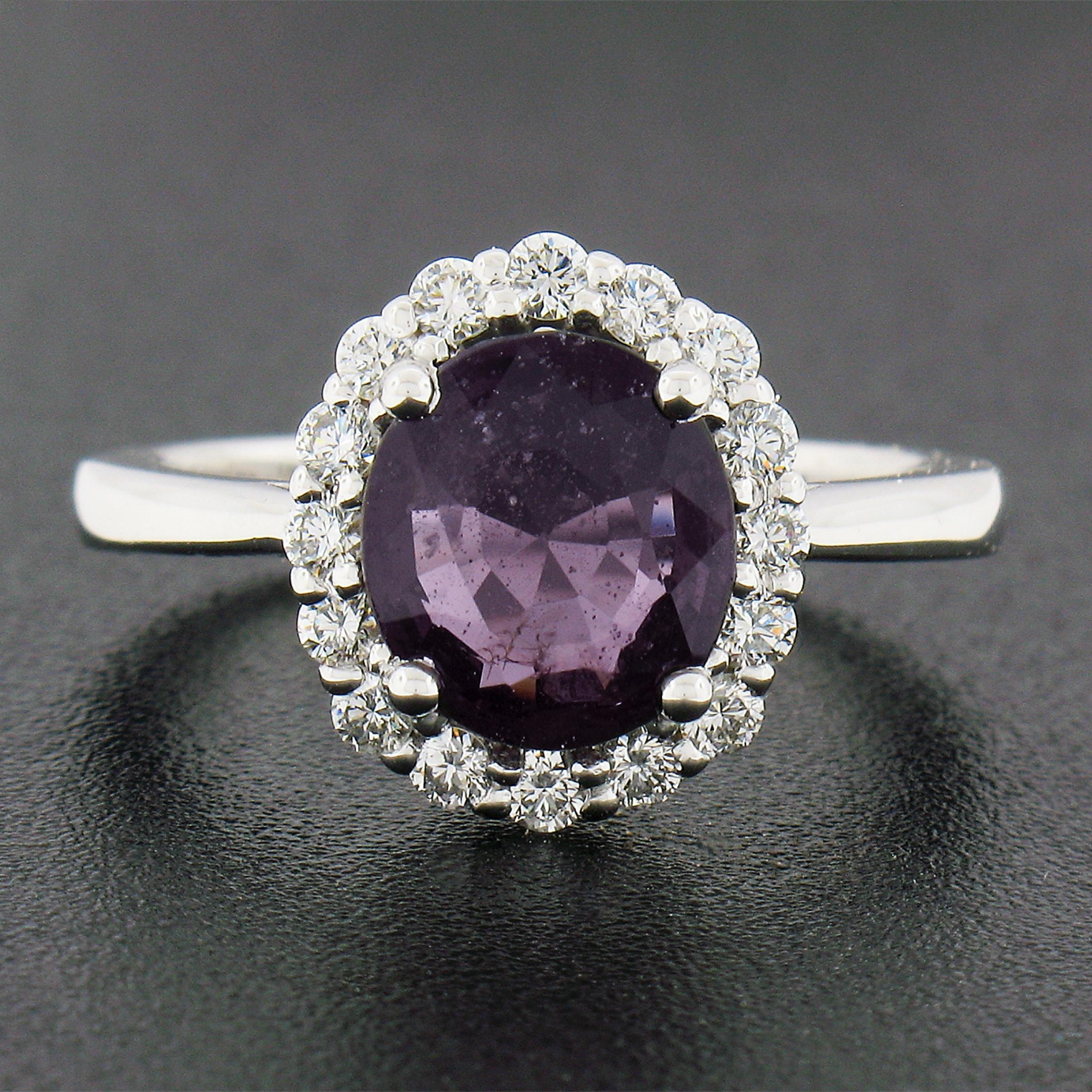Oval Cut 14k White Gold 2.92ctw GIA Purple No Heat Spinel & Diamond Halo Engagement Ring For Sale