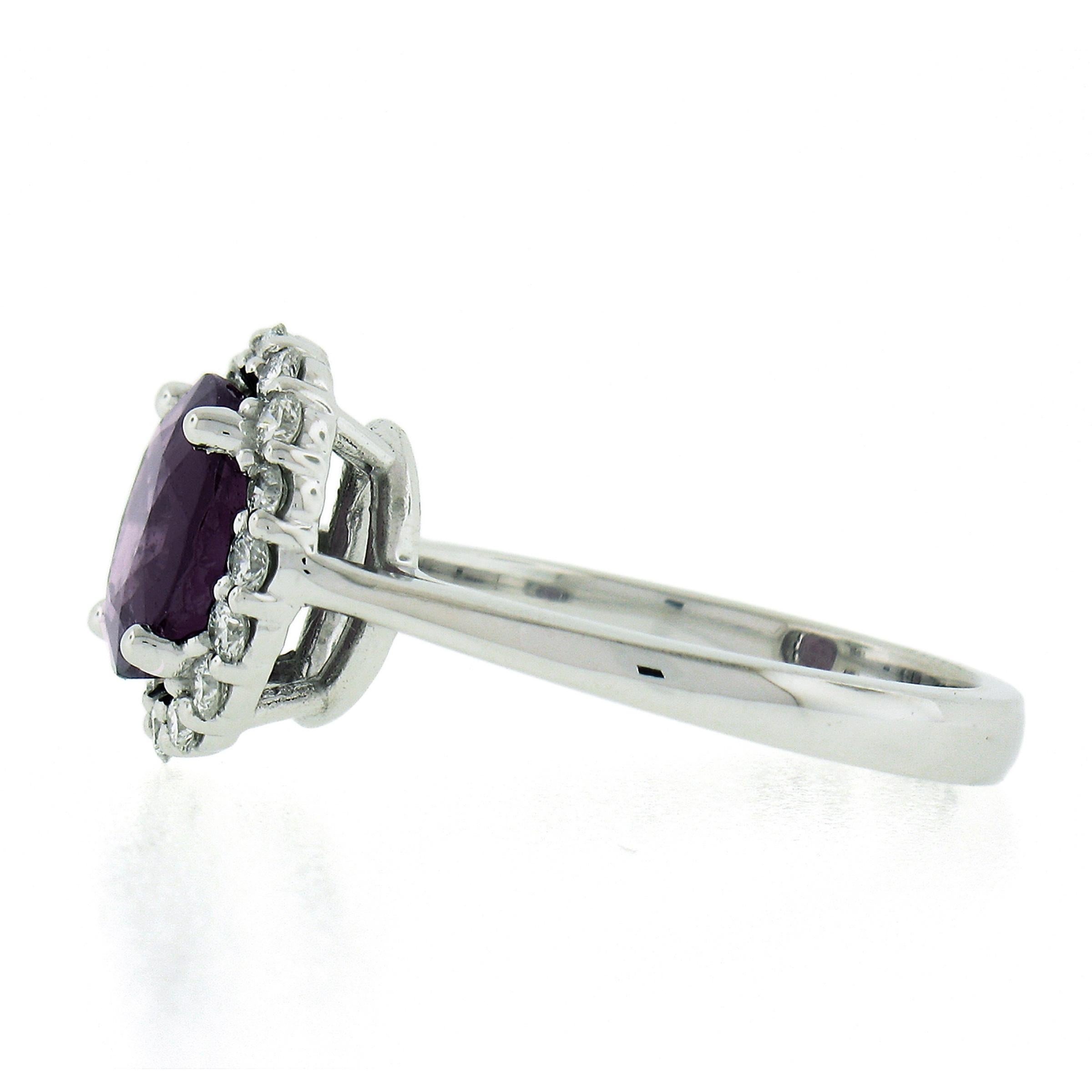 14k White Gold 2.92ctw GIA Purple No Heat Spinel & Diamond Halo Engagement Ring For Sale 1