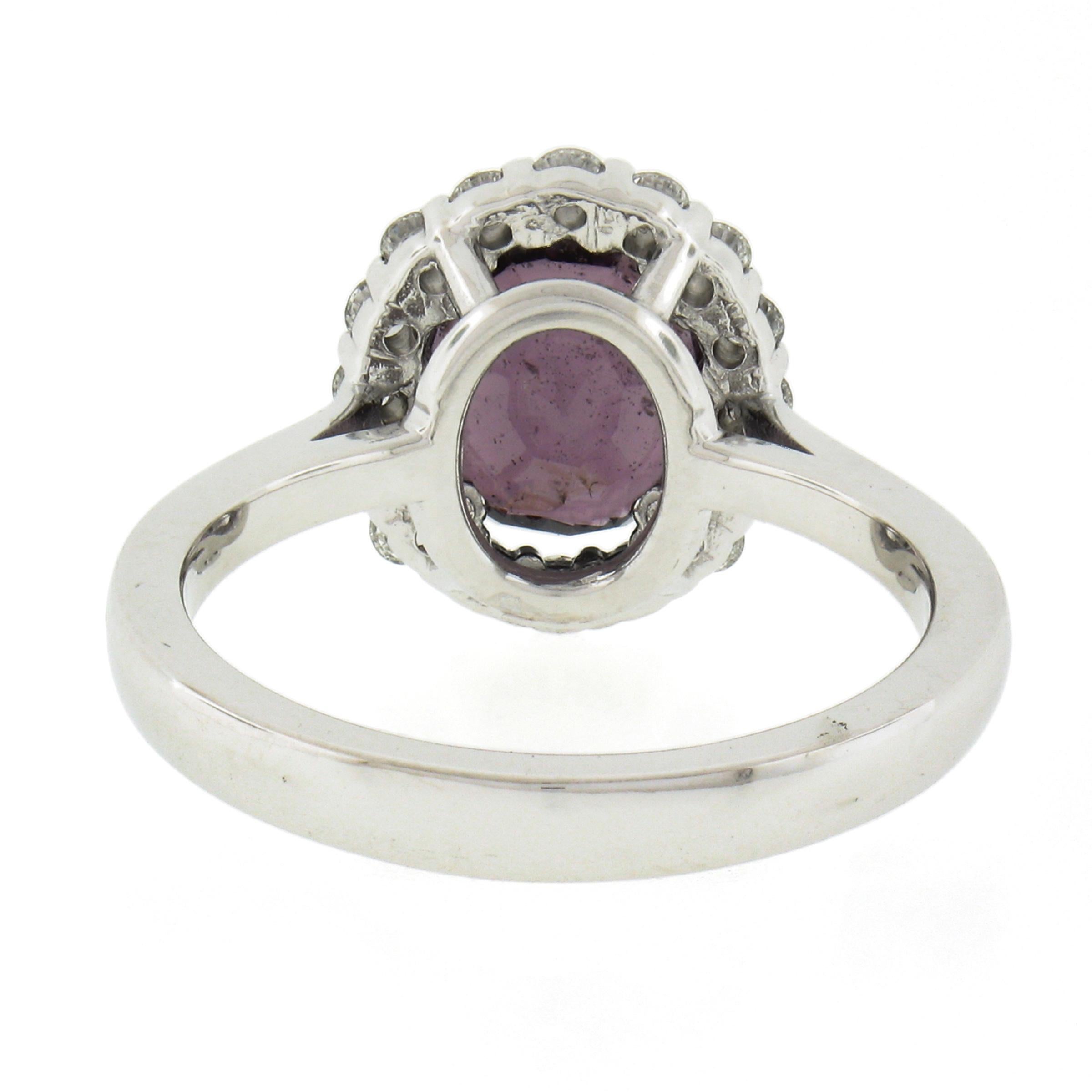 14k White Gold 2.92ctw GIA Purple No Heat Spinel & Diamond Halo Engagement Ring For Sale 2