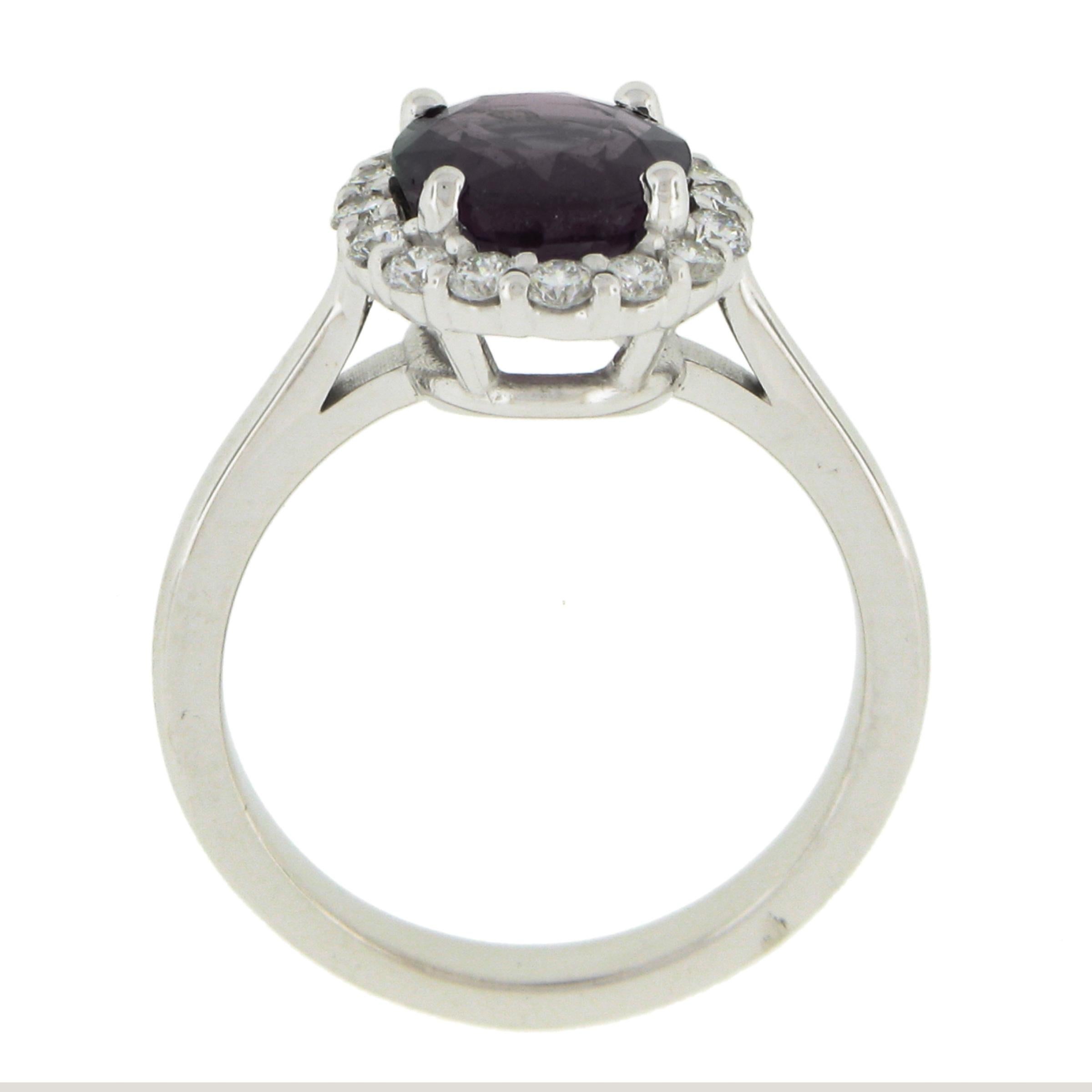 14k White Gold 2.92ctw GIA Purple No Heat Spinel & Diamond Halo Engagement Ring For Sale 3