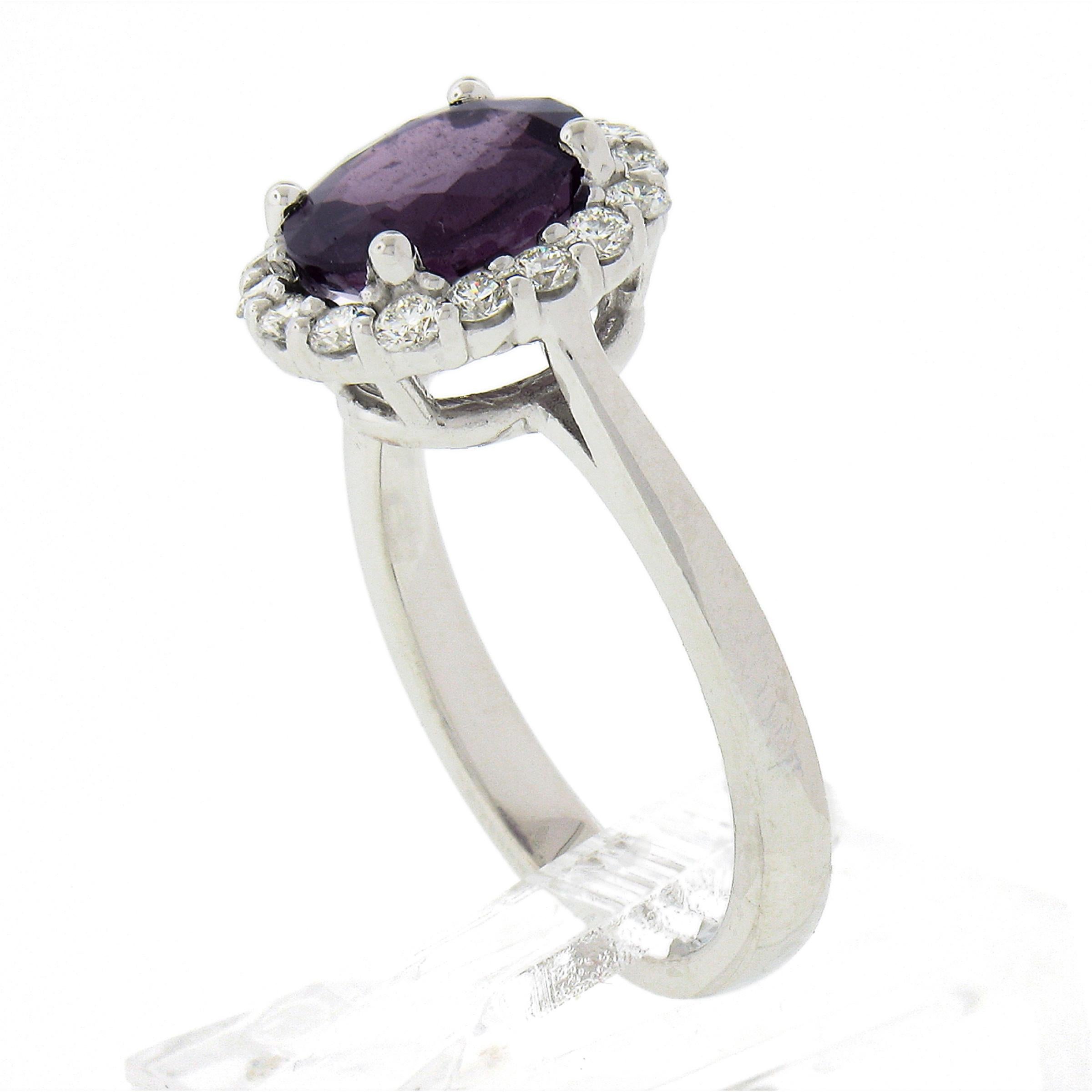 14k White Gold 2.92ctw GIA Purple No Heat Spinel & Diamond Halo Engagement Ring For Sale 4