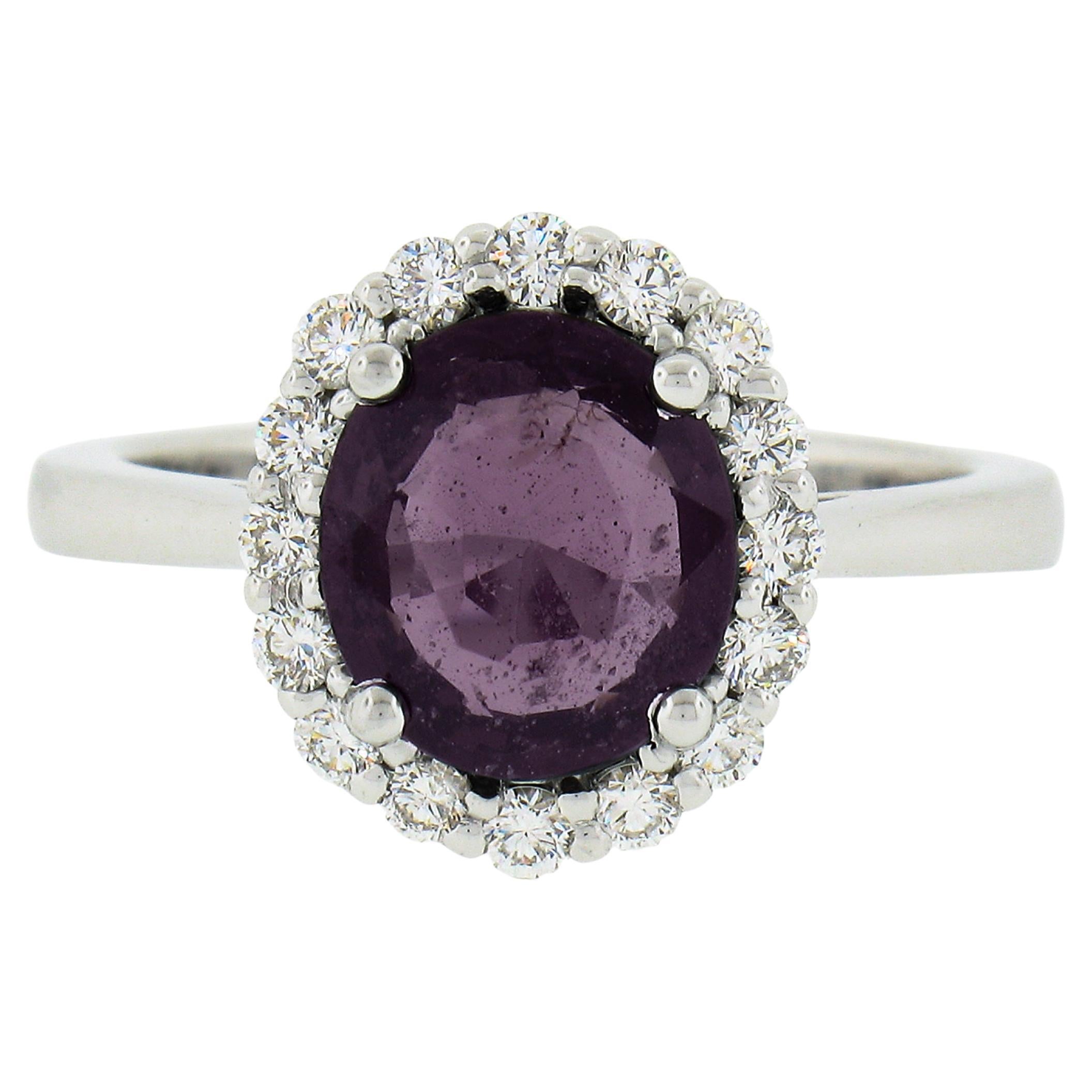14k White Gold 2.92ctw GIA Purple No Heat Spinel & Diamond Halo Engagement Ring