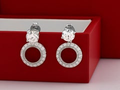 14K White Gold 2.93 Cts Round Natural Diamond Halo Drop Earrings