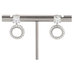 14K White Gold 2.93 Cts Round Natural Diamond Halo Drop Earrings