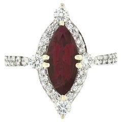 14k White Gold 2.93ct GIA Marquise Burma Ruby Solitaire & Diamond Halo Ring