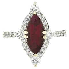 14k White Gold 2.93ct GIA Marquise Burma Ruby Solitaire 
Diamond Halo Ring