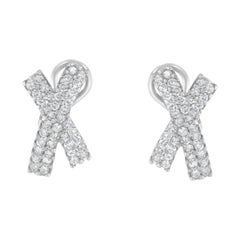 14K White Gold Diamond "X" Shape Hoop Earrings