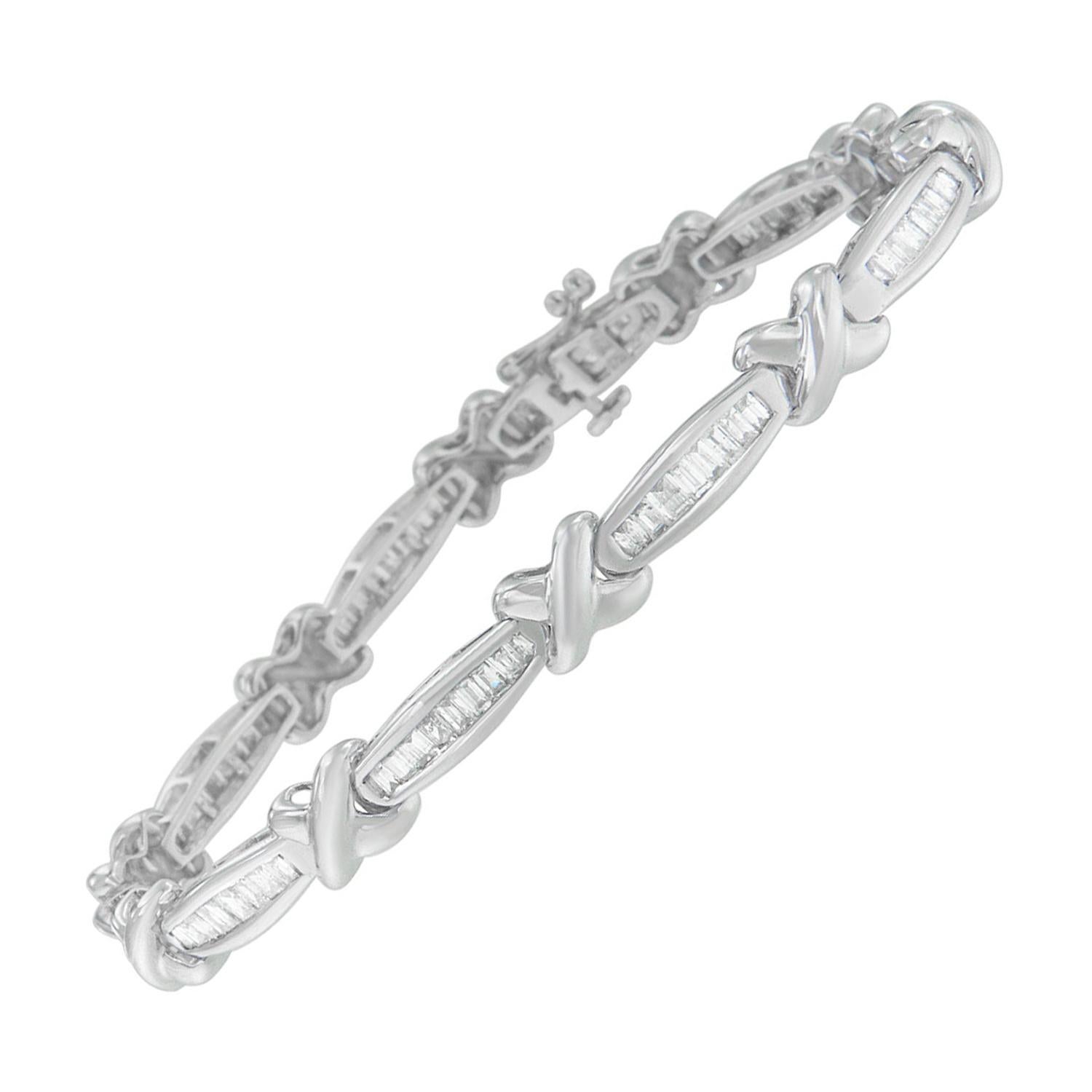 Bracelet à maillons X en or blanc 14 carats avec diamants TDW 2 carats, H-I, I1-I2