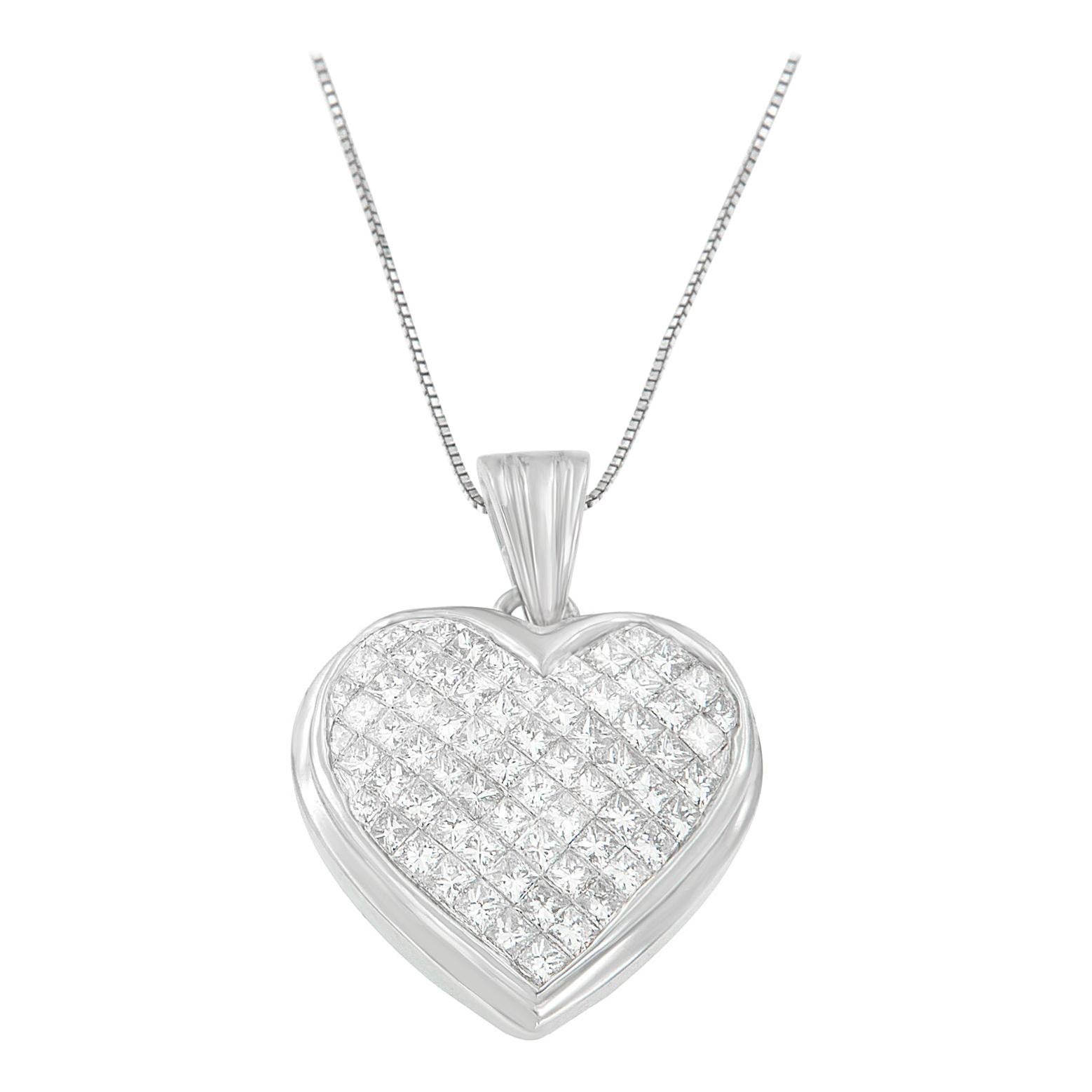 14k White Gold 2ct. TDW Princess-Cut Diamond Pendant Necklace 'G-H, VS1-VS2'