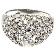 14k White Gold 2CTW Diamonds Pave Ring with Brilliant Round Center