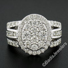 14k White Gold 2ctw Fiery Round Diamond Large Oval Shaped Split Shank Ring