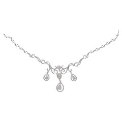 14K White Gold 3 1/2 Carat Diamond Statement Drop and Dangle Necklace