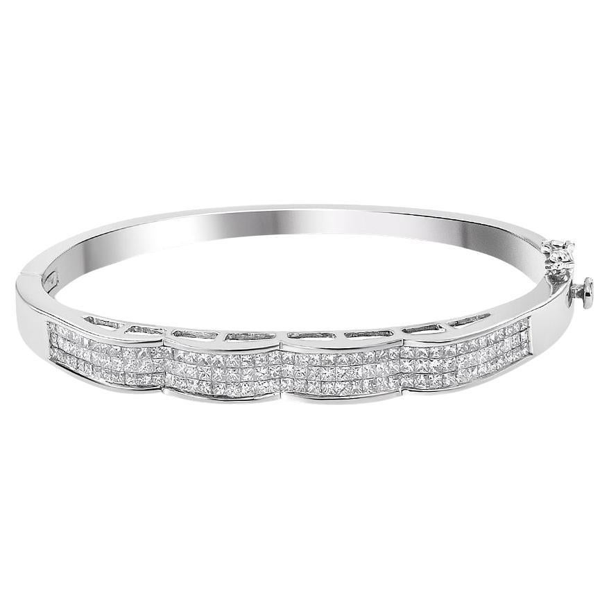 Bracelet jonc en or blanc 14 carats avec diamants taille princesse de 3 1/3 carats